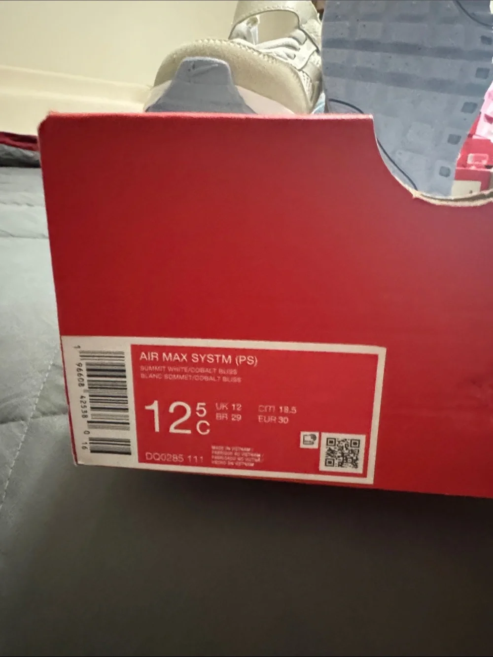 Nike Air Max System Kids White and Light Blue Velcro Athletic Sneakers